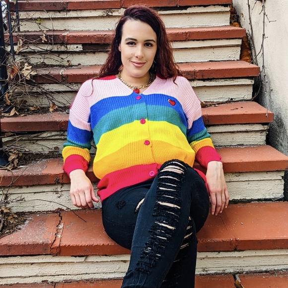 NWT Winter Y2K Rainbow Knitted Cardigan Sweater S: Small-Medium - Picture 5 of 11